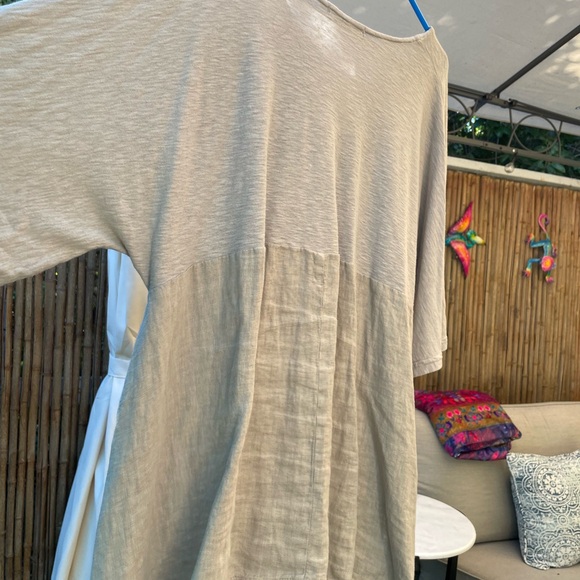 Short sleeve a line cotton top linen bottom tunic, extra large in natural - Picture 1 of 5